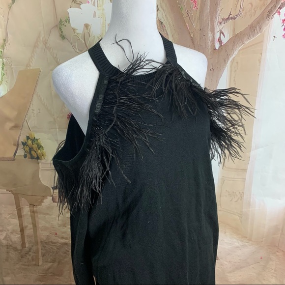 NEW Eloquii Cold Shoulder Sweater with Feather Trim Sweater - Picture 9 of 11